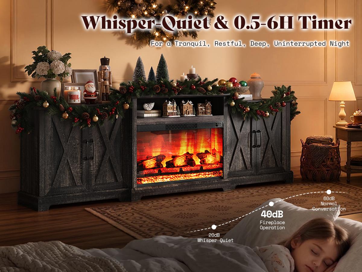 [Ships in Multiple Boxes] VanAcc 70"/ 97" Large Fireplace TV Stand, Farmhouse Entertainment Center with 33" Electric Fireplace, Media Console with Storage Cabinets & Adjustable Shelf
