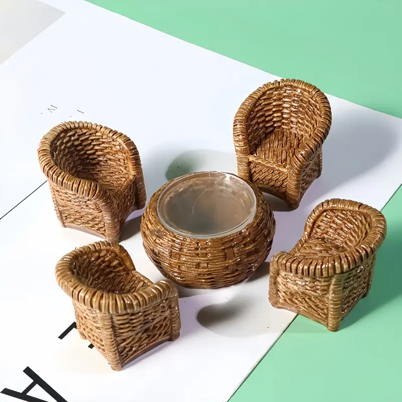 5-piece Zen mini-suit-bamboo resin furniture, used for home decoration, glass bottle plants, DIY, Asian inspired craft collection and desktop decoration, small room furniture, Decorative Figurines, Resin Figurine Statue, Resin Ornament Set
