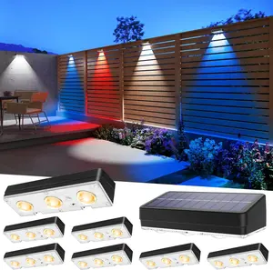 Solar Fence Lights Outdoor 8 Pack, Warm White & RGB 9 Color Changing, Waterproof LED Solar Lights for Fence Post Deck Railing Patio Backyard Garden Decor