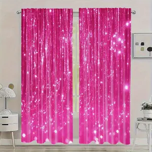 2-Piece Pink Glitter Background Blackout Curtain Panel Bright Pink Light Curtain Blackout Curtain Panel Rod Bag Design, Digitally Printed Polyester Curtains for Living Room, Kitchen, Bedroom and Study - Machine Washable Home Decor Window Curtain