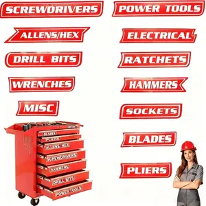 12 Pack of Magnetic Tool Box Labels,3D-Printed Toolbox Labels,Reusable Tags, General Tool Box Organize Accessories for Steel Toolboxes, Carts, Drawers, and Cabinets (Red)