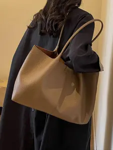 Women's Solid Color Slouchy Tote Bag, Fashionable Large Capacity Shoulder Bag for Work & Daily Used, Casual Trendy Versatile High-quality Daily Commuting Bag, Daily Commuting Purse