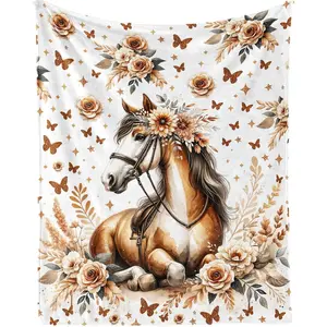 Horse Blanket for Women Men, Cool Horse Themed Design Printed Throw Blankets for Teens Adults Lap, Couch Bed, Warm Soft Cozy Blanket, 60"x 80"