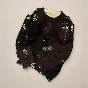 Men's American High Street Fake Two Pieces Ripped Sweater Autumn And Winter Design Sense Minority All-match Idle Style Knitted Coat