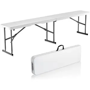 VEVOR Plastic Folding Bench, 6ft Portable Folding Bench, Smooth High Density Polyethylene Waterproof Outdoor Bench, Picnic Camping Table with Handle for Garden Soccer Playtime, White (1 Pack)