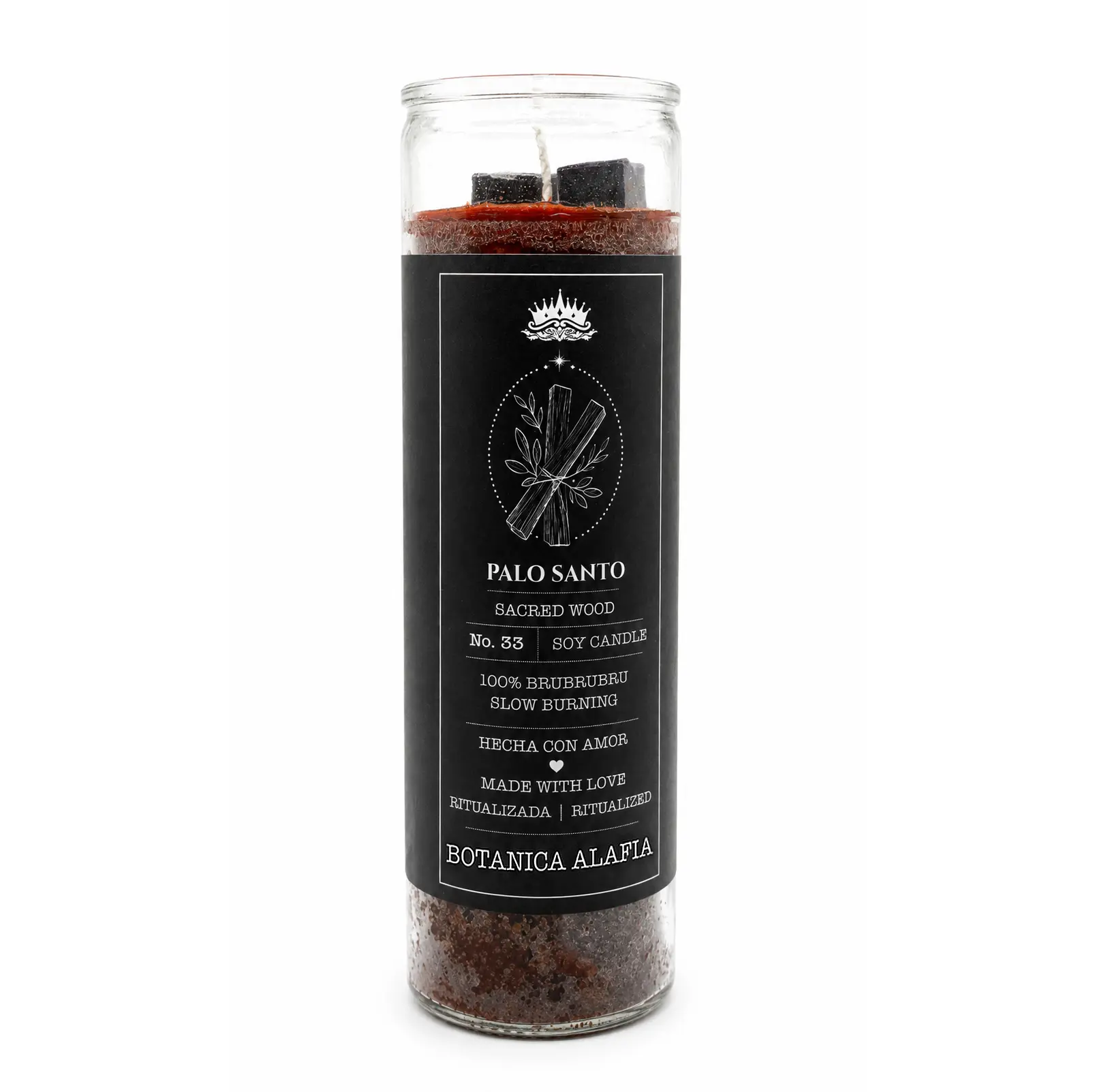 BOTANICA ALAFIA Palo Santo Wood Luxury Soy Wax Candle - Minimalist Glass Ambiance Candle for Home Decor