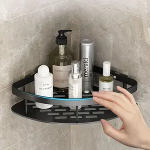 Single/layer No-Drill Bathroom Shelf, Dual Layer Stackable Drainage Rack, Fan-Shaped Corner Design, Wall-Mounted Storage Organizer