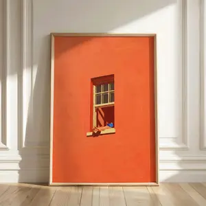Reading Woman in Window Poster, Orange Wall Art Print, Book Lover Gift, Mid Century Modern Decor, Summer Vibes, Eclectic Art, Relaxing