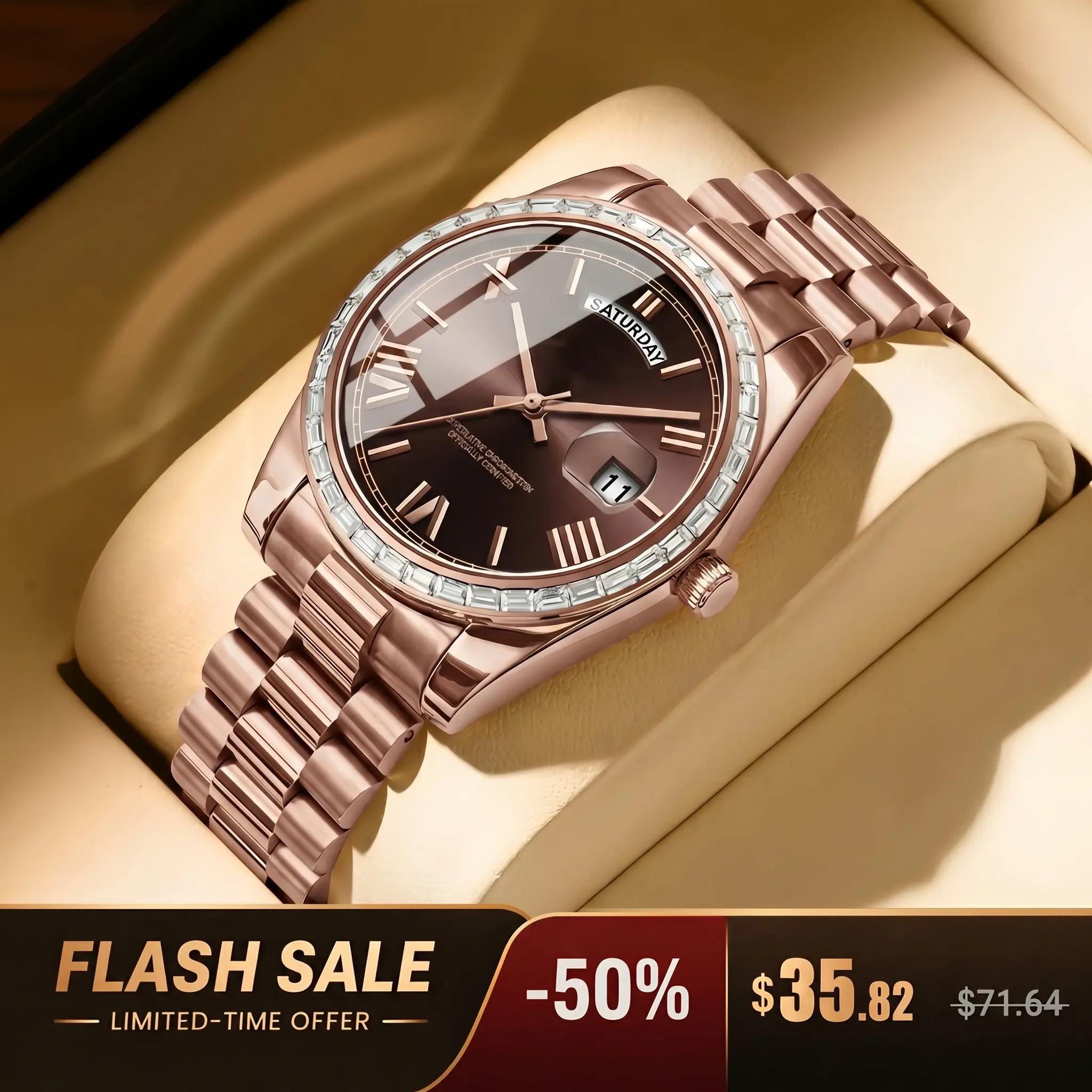 Men's Luxury Quartz Wristwatch with Crystal Bezel, Stainless Steel Bracelet and Day-Date Function, Business Style Accessory, Men's Accessories