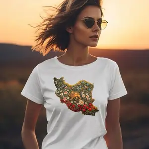 Persian Heritage Graphic Tee - Iran Map Floral Design with Lion & Sun - Premium White Cotton T-Shirt