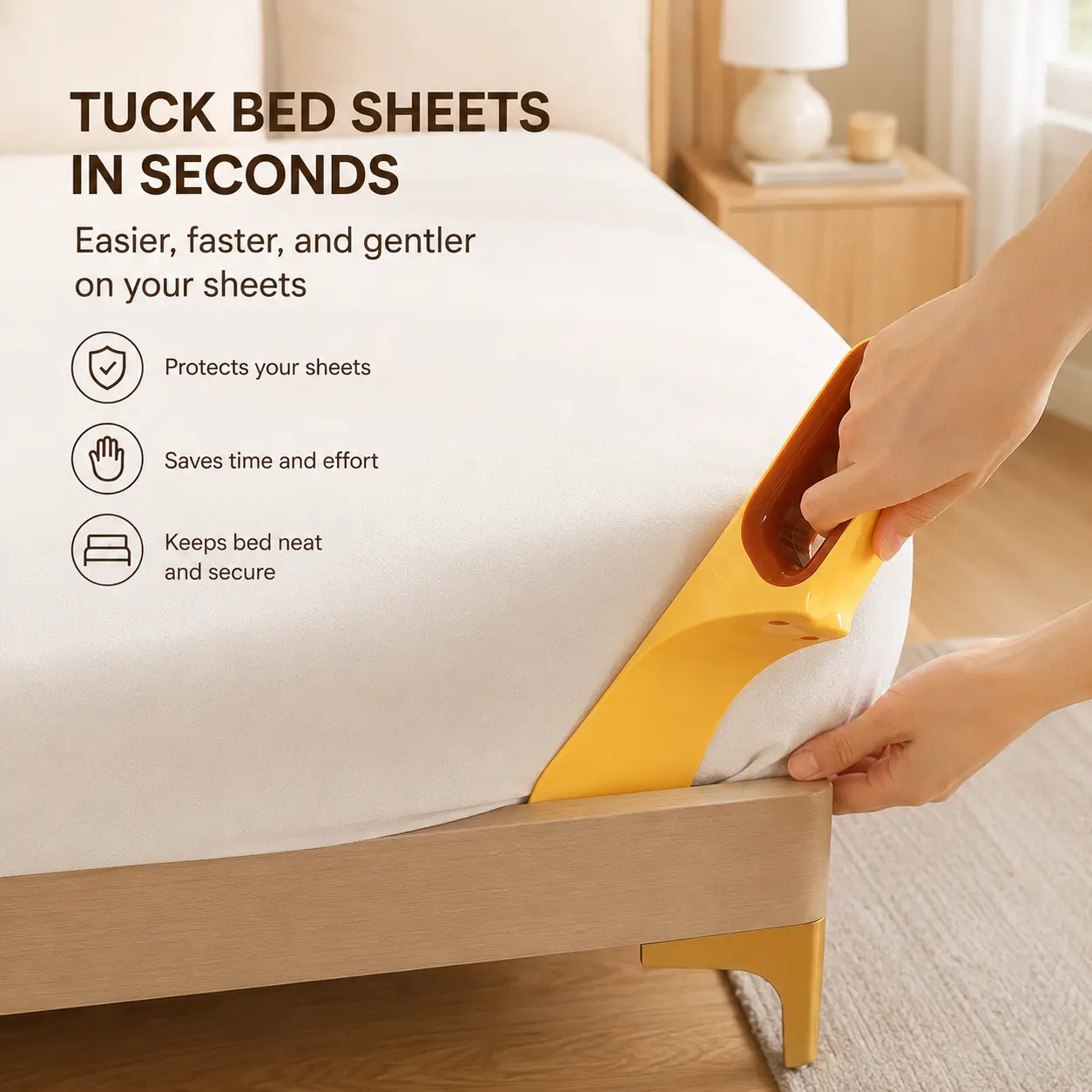 1 Count, Yellow Bed Sheet Tucking Tool, Labor Saving Bedding Sheet Inserting Helper for Household Bedroom Daily Use