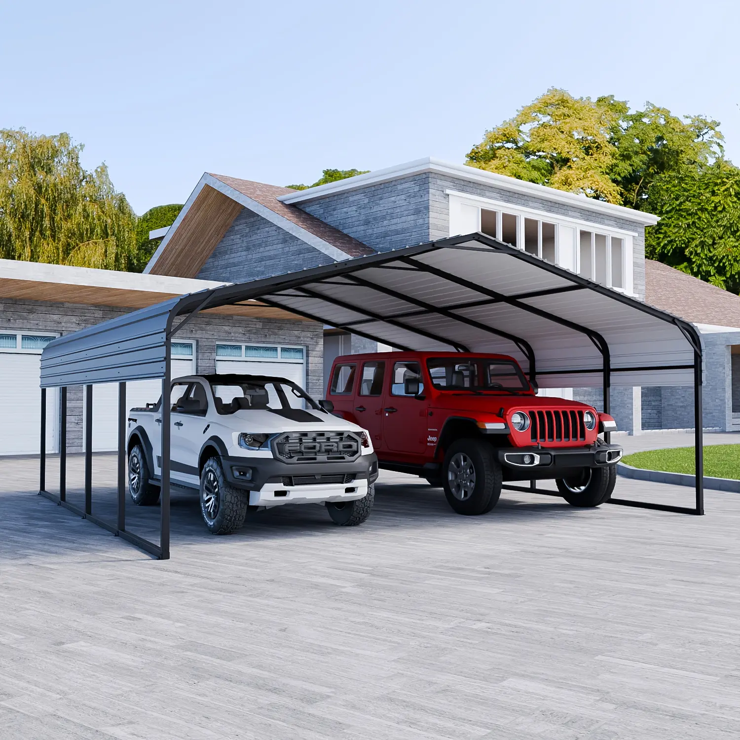 20x20ft Metal Carport, Outdoor Steel Carport Canopy with Galvanized Steel Roof And Enhanced Base, Heavy Duty Garage Shelter Shade for , Boats And Truck