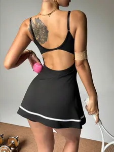 Women Adjustable Strap Color Block Athletic Jumpsuit Dress Sporty Activewear Outfit For Gym Tennis Golf Running Fitness And Summer Outdoor Activities