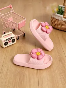 Summer New Kids Teenage Sandals, Comfortable Casual Soft Sole Thick Open-Toe Breathable Non-Slip Multicolor Flower Flip Flops, Beach Vacation Travel Shoes