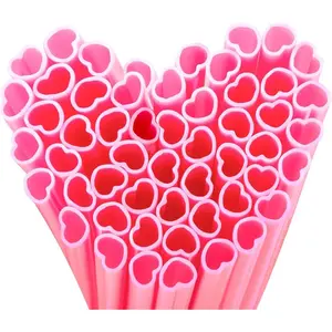 50pcs Heart-Shaped Pink Straws • Individually Wrapped 8mm Disposable Drinking Straws • Cute Party Straws for Galentine’s Brunch, Cocktails, Birthdays, Pastel Weddings & Bridal Shower Decor