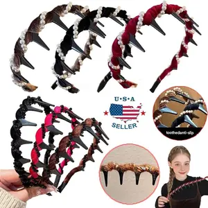 (3 pcs) Vintage High Cranium Artificial Pearl Hairband, Elegant Braided Pearls Headbands with Teeth, Bridal Hair Hoop Rhinestones for Women, Wedding Party Hair Hoop Band Headwear for Bride