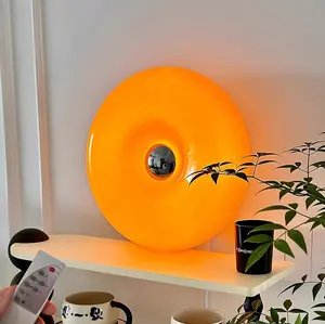 Donut Table Lamp,Fancy Nancy Theme Party，Creative Orange Donut Atmosphere Lamps with Acyclic Shade,Retro-Modern Table Light,3-Color Dimmable Nightstand Lamp for Bedroom and Desk, Aesthetic Home Decor & Gifts (White,Orange) tiktokshopspringglowup