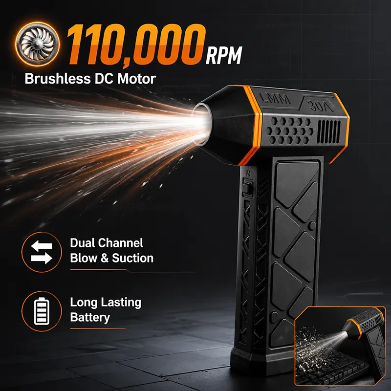 Compressed Air Duster Alternative, 110000 RPM Rechargeable Turbo Fan, Cordless Brushless Blower for PC Keyboard, Car & Office Cleaning