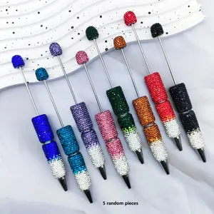 5pcs Gradient Full Rhinestone Beaded Pens, Random Color Combinations, Handmade Kit Pens, Party Gift Ballpoint Pens, Holiday Gift Pens, School Supplies