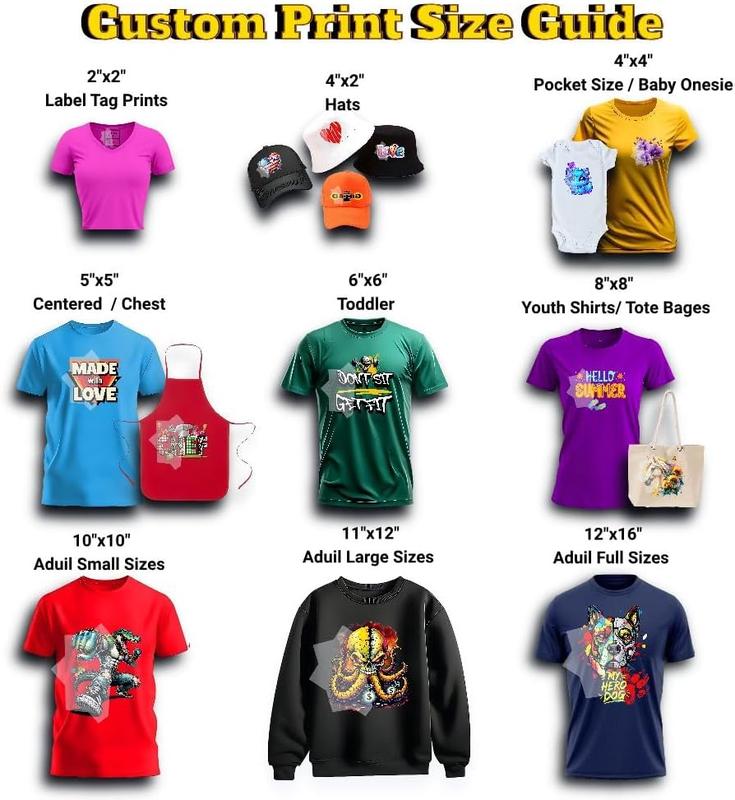 Custom DTF Gang Sheet Printing – Upload Your Design & Choose Any Size – Durable Direct to Film Transfers for T-Shirts, Hoodies, Fabrics – Heat Press Ready – Fast Processing & Shipping