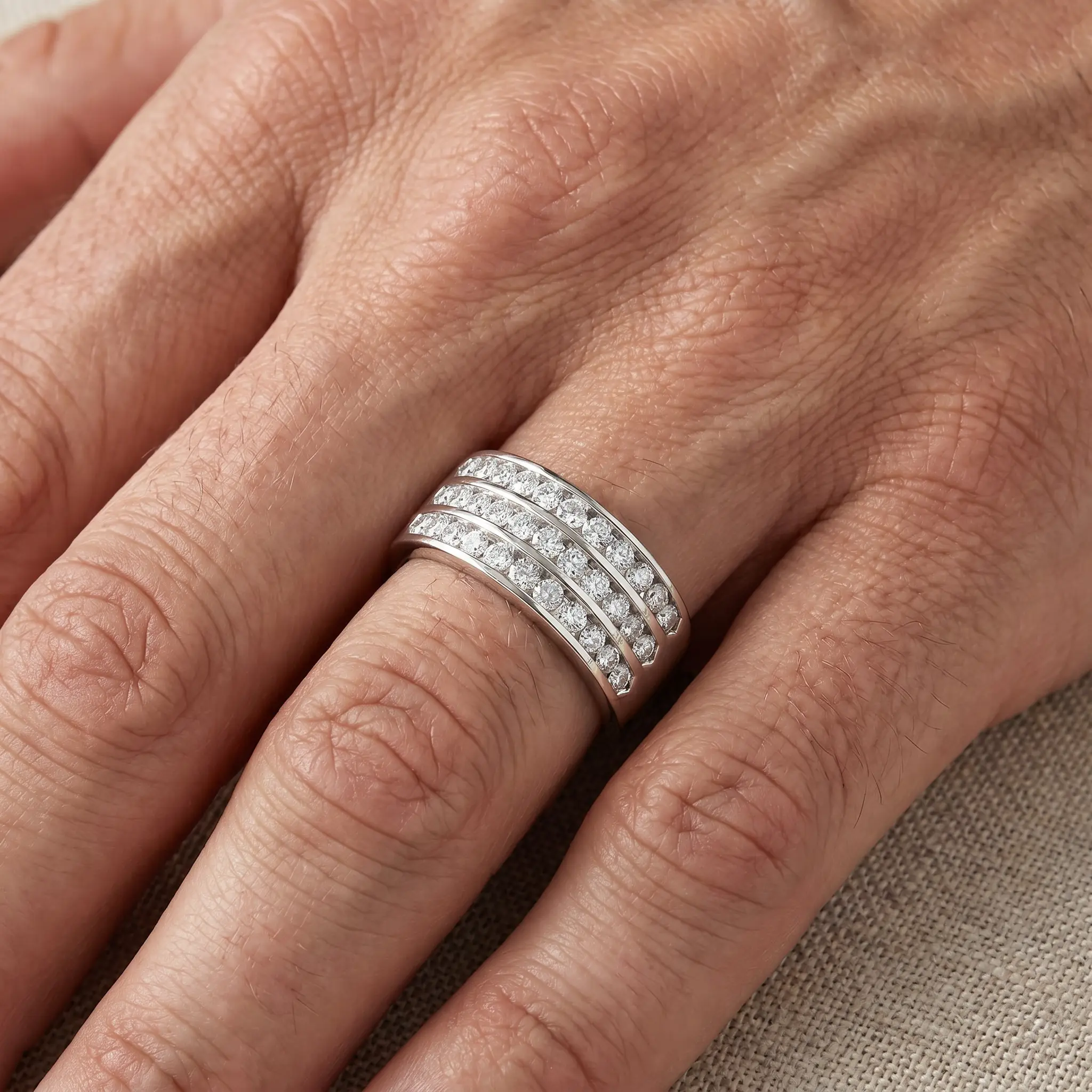 1 Ct TDW Three Row Channel Set Diamond Wedding Ring 10k White Gold Band