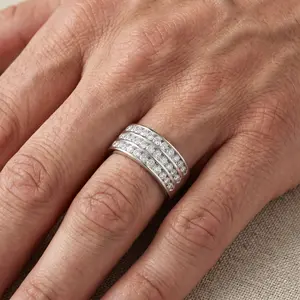 1 Ct TDW Three Row Channel Set Diamond Wedding Ring 10k White Gold Band