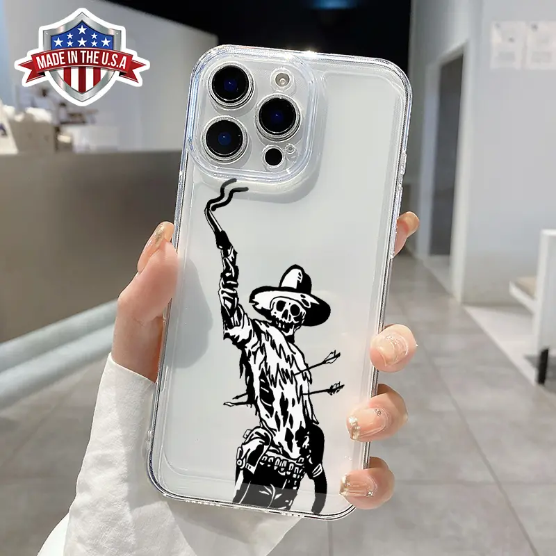Skull Cowboy Crystal Casing for iPhone 16 Pro Max,15 Plus,14,13,12,11,XR,XS,E - Anti-Yellowing,Shockproof,Durable,Ultra-Thin Smartphone Cellphone Protection Cover for Compatible Devices, Accessories, Silicone