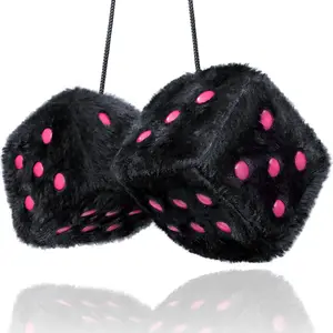 Black Fuzzy   Accessories - Plush Cute Pink  Accessories for Interior - Plush Rear View Mirror Hanging Ornament Decorations - Retro Y2K McBling 2000s Aesthetic Decor - (Black Pink)