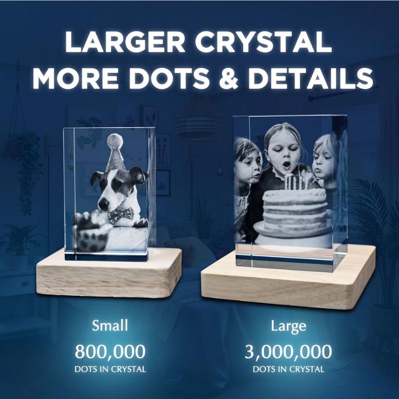 3D Crystal Photo Frame - Personalized Birthday, Wedding, Pet, Memorial, Mother's Day, Father's Day, Valentine's Day, Anniversary Gift with Free Multicolor Light Base