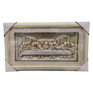 Ultima Cena 3D Cuadro White, Gold, or Silver Last Supper Jesus Artwork with Detailed Framing and Intricate Design Elements Religious Decor Frame