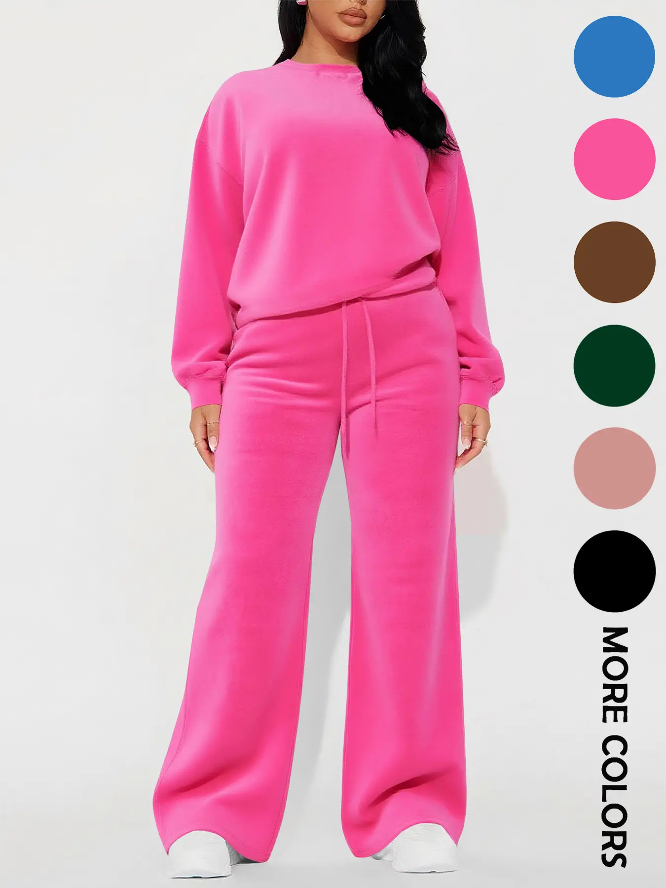 Women's Casual Chic Fashion Long Sleeve Cropped Top & High Waist Straight Leg Pants Set, Autumn Winter, Comfortable and Stylish Clothing, Womenswear