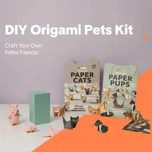 DIY Paper Cats Folding Animal Origami Kit, Easy-To-Learn Handmade Pet Cat & Dog Crafts, Creative Foldable Animal Origami Materials, Feline