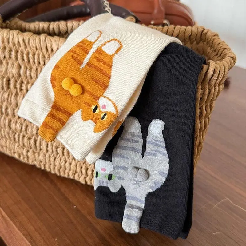 Adorable 3D Tabby Cat Socks: Boots-Inspired Paw Claws + Bell Collar, Unisex Warm Thick Winter Crew Socks, Cozy Casual & Machine Washable