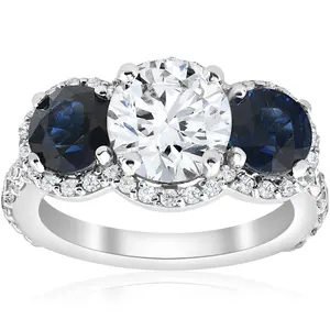 3 1/2 ct Sapphire & Lab Grown Diamond Engagement Ring 14k White Gold
