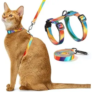 H-Style Cat Harness with Bungee Leash - Adjustable Escape Proof Color Block for Pet Walking