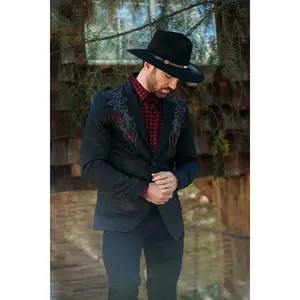 Men's Double Button Rhinestone Black Blazer
