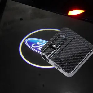2Pcs Premium Carbon Fiber LED Car Door Welcome Light Set for Ford - for Jeep - for Chevrolet - 30+ HD Logos - Smart Infrared Sensor - Ultra-HD Glass Lens - Non-Destructive Installation