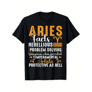 Aries Zodiac T-Shirt - Bold Constellation Graphic & Funny Astrology Quotes - Polyester 180gsm Unisex Crew Neck Tee for Men & Women - Trendy Streetwear Gift for March April Birthdays - Black Wit