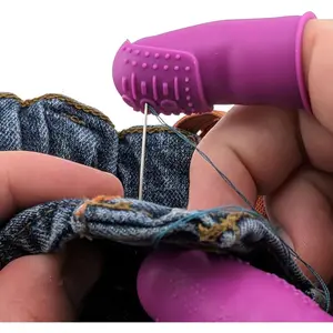 FLEX Thimbles | 9-Pack | 3X-Thick THIK-TIP Medium (3) + Standard Purple Finger Protectors 1x Thick - Small (3) and Large (3) | Mat (1) | Set of Large Eye Sewing  (1)