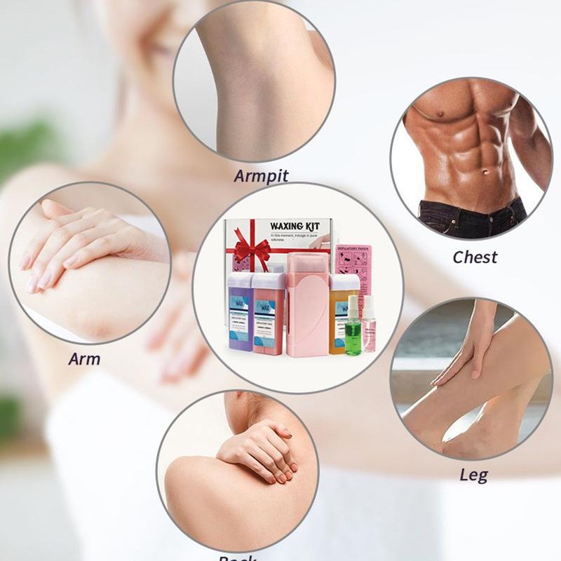 Roll On Wax kit,Waxing Kit for Women, Wax Roller, Roll On Wax Warmer for Hair Removal,at Home Waxing Kit for body face leg ,Soft Wax Heater