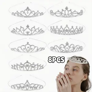 Women's Adjustable Sports Headbands - 8-Piece Set of Shimmering Silvery Glitter Rhinestone Tiaras, Ideal for Wedding & Princess-Themed Events,summerwins