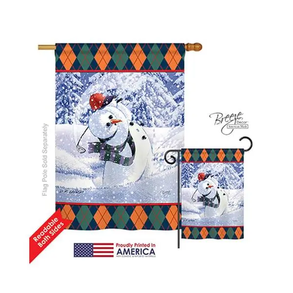 Breeze Decor Polyester Rectangular Winter Snowman Golf House Flag - 28x40 in, 2-Sided, Double-Sided, Original Artwork, Vertical Impression