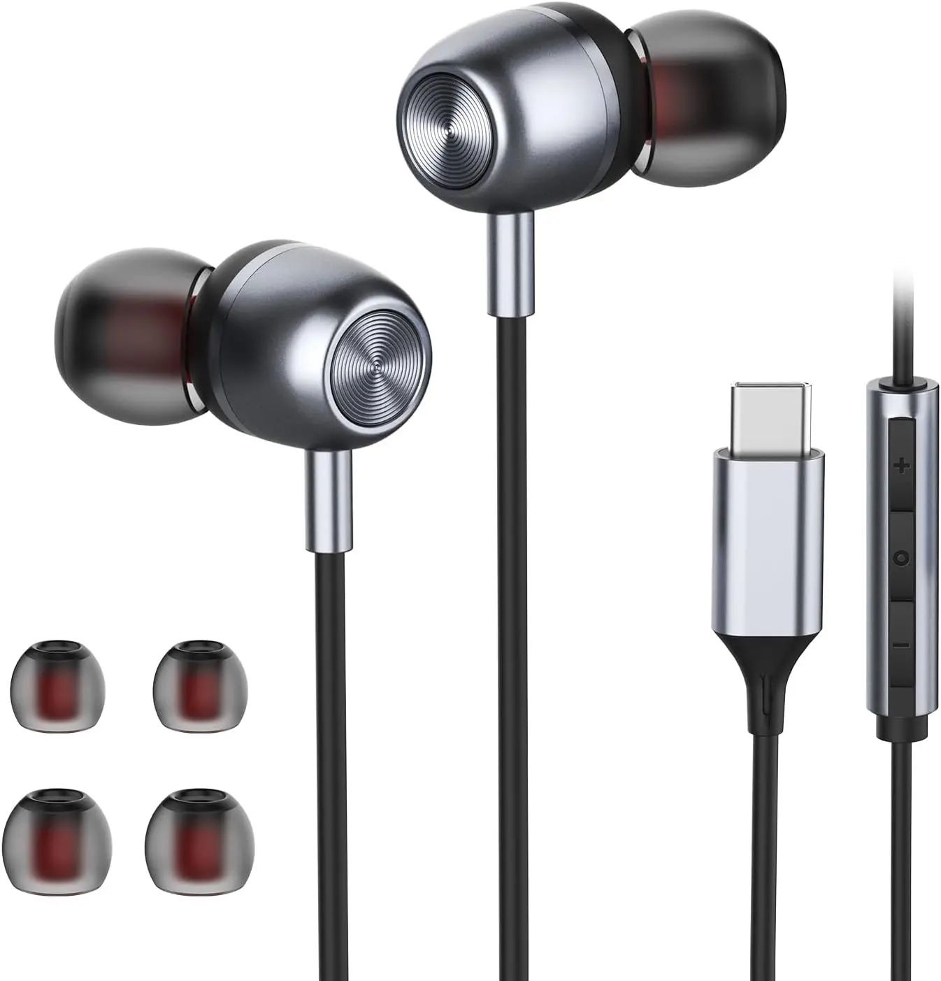 USB C Headphones for  S24 S23 FE S22 S21 S20 A53 A54 Wired Earbuds Metal in-Ear Type C Earphone with Microphone Volume Control Bass Stereo for  17 Pro Max  16 Pro Max Pixel (Black)