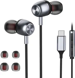 USB C Headphones for  S24 S23 FE S22 S21 S20 A53 A54 Wired Earbuds Metal in-Ear Type C Earphone with Microphone Volume Control Bass Stereo for  17 Pro Max  16 Pro Max Pixel (Black)