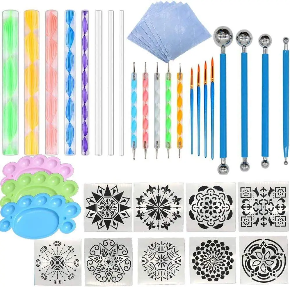 Mandala Dotting Tools Painting Kit 41Pcs Pen Stencil Ball Stylus Paint Tray