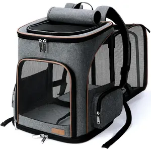 Backpack Expandable Pet Carrier Backpack for Small Cats and Dogs, Airline-Approved Foldable  Carrier Backpack with Inner Safety Leash, Grey