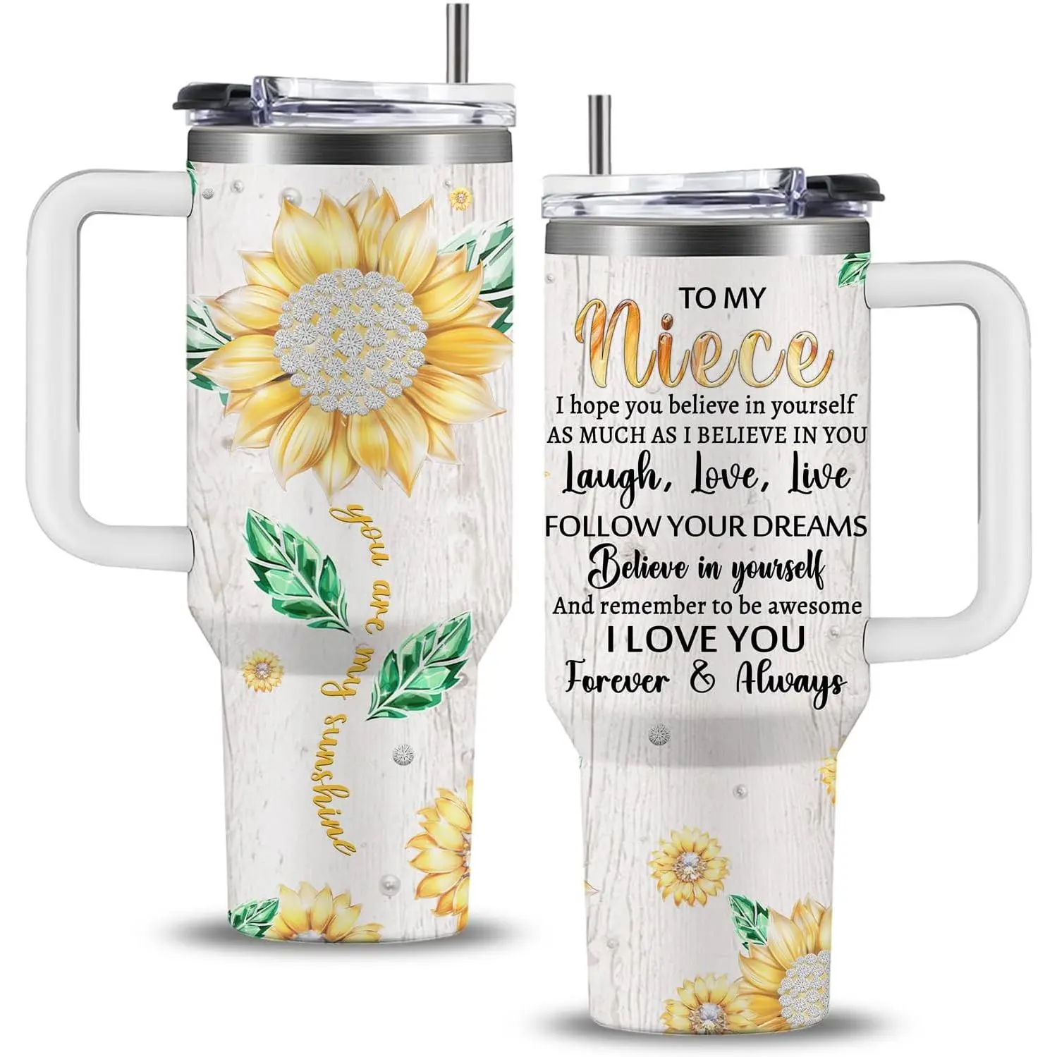 Mothers Day Niece Gifts From Auntie, Birthday/Birthday Gift/Graduations Gifts for Niece Tumbler 40oz, Sunflower Coffee Cup Gift From Auntie/Uncle