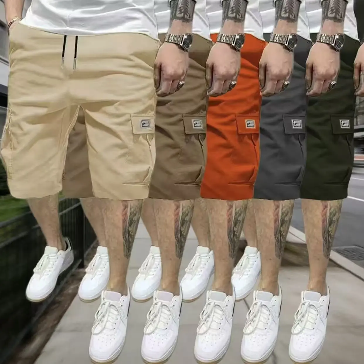 Men’s 5-Pack Cargo Shorts, Summer Trendy Casual Shorts, Multi-Pocket Design, Durable Fabric, Anti-Pilling, Wear-Resistant, Tear-Resistant, Comfortable and Breathable, Stylish and Versatile, Suitable for Outdoor Leisure Beige Menswear Tropical tiktokshopsp