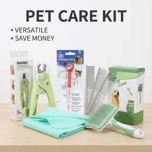 Pet Grooming Kit 8pcs Value Set with LED Light Scissors Telescopic Comb Slicker Brush Feeding Spoon Absorbent Towel for Efficient Grooming  brush hygiene tool 2-in-1 pet nail clipper  medicine  feeder Soft Detangling Brush for Thick Hair care