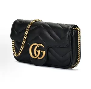 Pre-owned GUCCI leather Shoulder Bags GG Black Marmont Mini Chain Shoulder Bag
